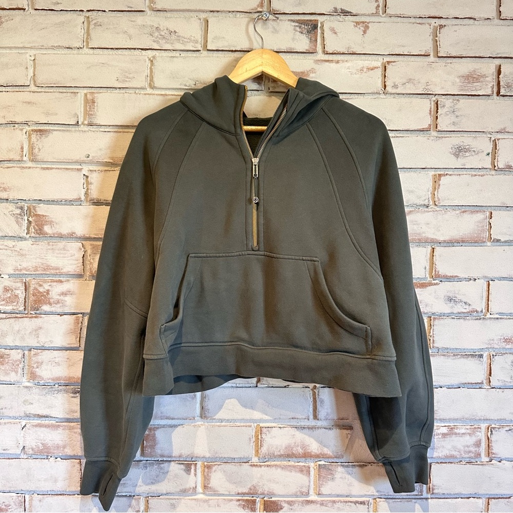 Lululemon oversized scuba 1/2 zip hoodie dark green with gold